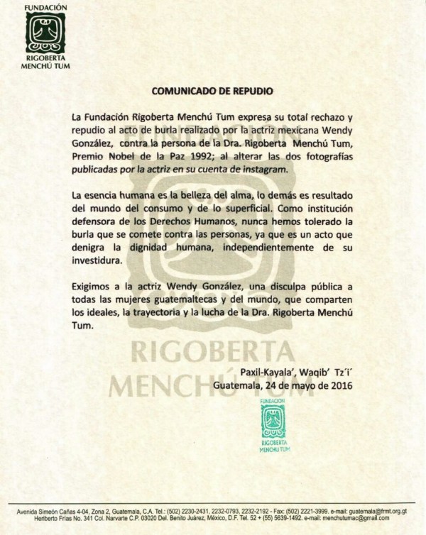 carta rigoberta Menchú