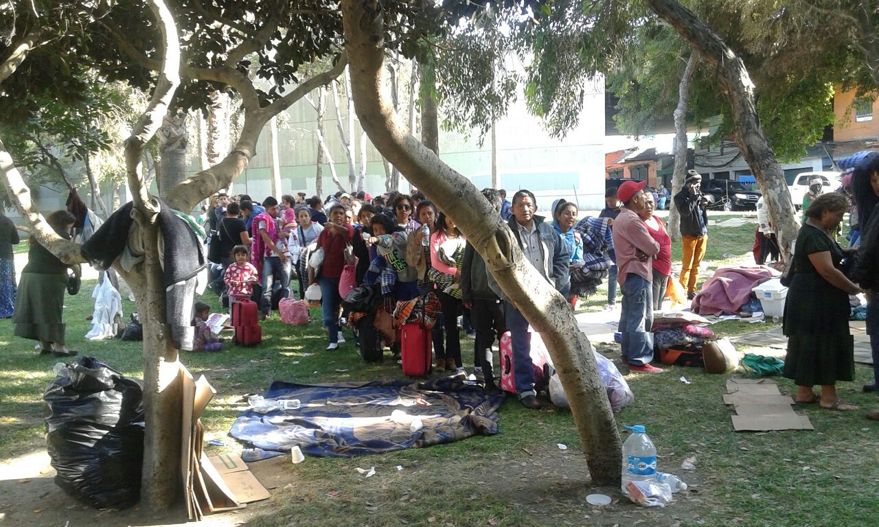 Diariamente, decenas de personas llegan a la frontera de San Ysidro en Tijuana. Han instalado un campamento en un área verde entre las líneas vehiculares. Foto: Cortesía