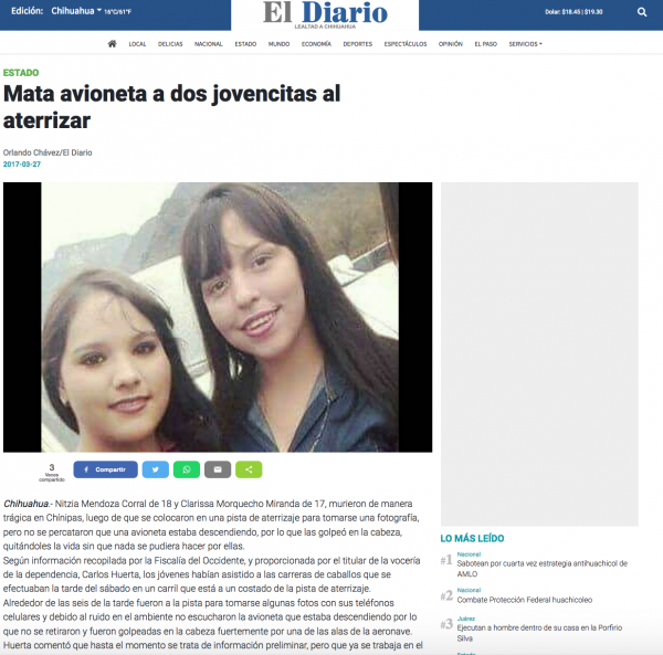 Foto: El Diario de Chihuahua / A pesar de que la noticia del accidente de las dos mujeres jóvenes en Chínipas se publicó en medios internacionales, en Chihuahua no fue investigado por la Fiscalía del estado, tampoco por autoridades federales. 