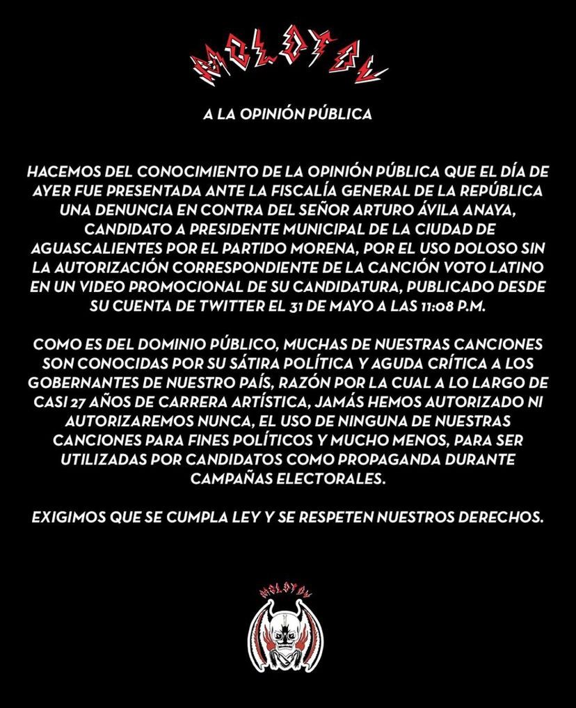 Demanda Molotov a candidato de Morena por violar derechos de su canción  “Voto Latino” - Semanario ZETA